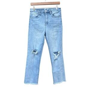 RFM light wash high waisted distressed straight jeans, women’s size 28